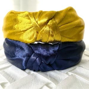 Set of 2 Navy Blue & Yellow Gold Knot Headbands Dressy Hair Bands
